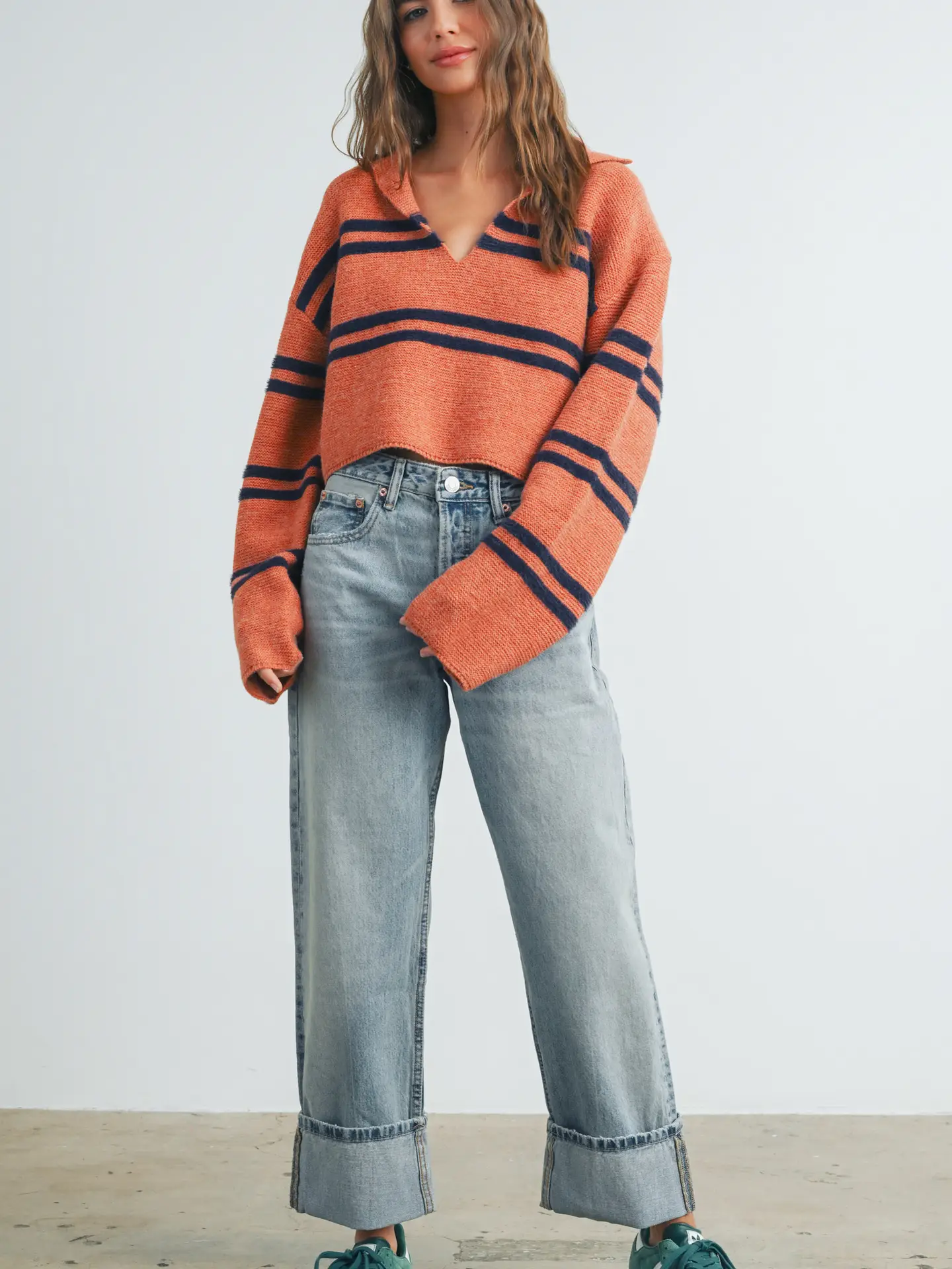 Buttermelon Stripe Sweater - Rust& Navy