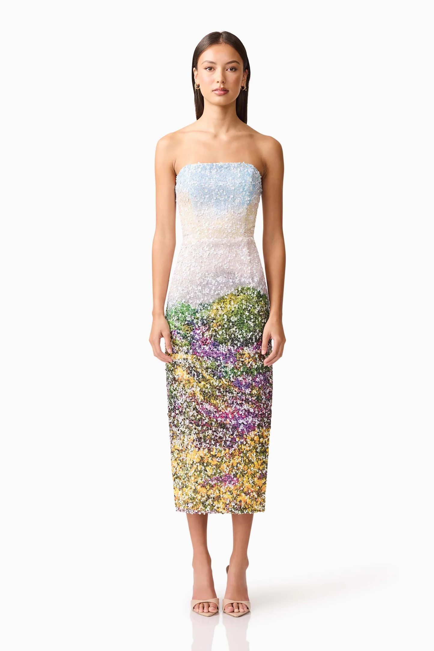 Elliatt Arden Strapless Midi Dress in Multi Ombre