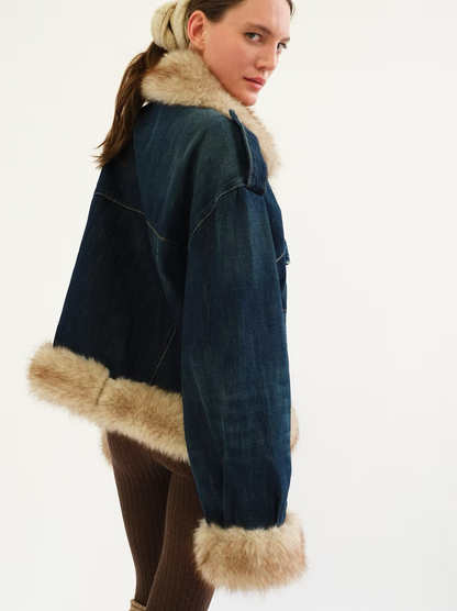 Tach Siracusa Faux Fur Trimmed Denim Jacket