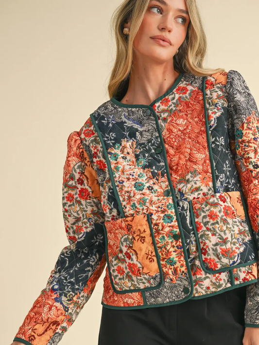 Exclusive Quilted Jacket with Floral Patchwork