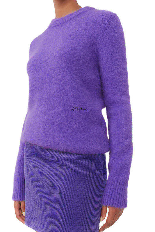 Ganni Purple Brushed Alpaca O-Neck