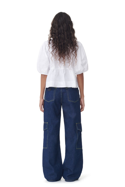 Ganni Cotton Poplin Peplum Tie Blouse