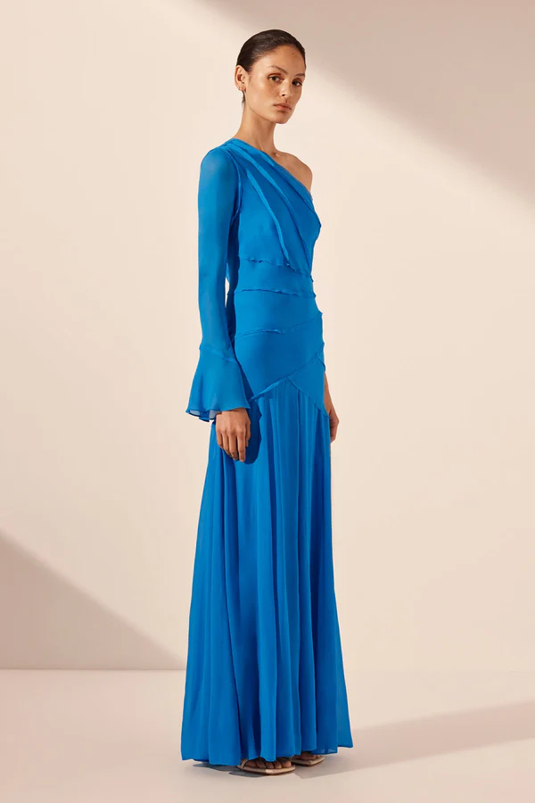 Shona Joy Amina Asymmetrical Maxi Dress - Aqua