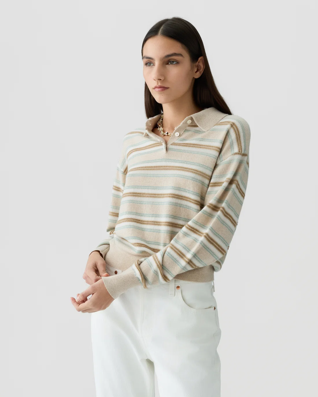 Guest in Residence Collegiate Stripe Polo - Sandstone Combo