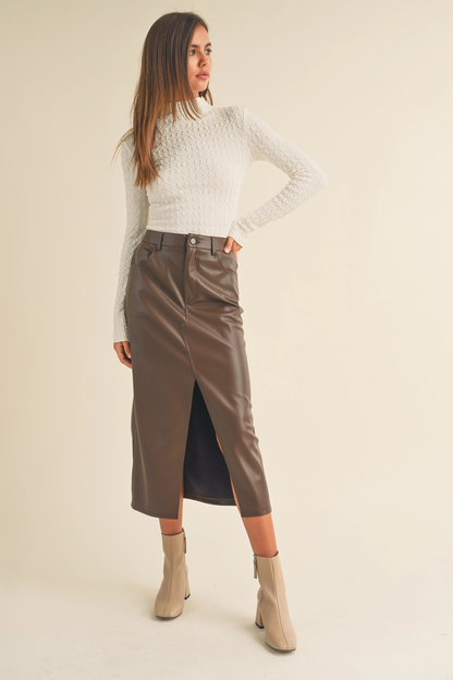 MIOU MUSE BROWN PLEATHER SKIRT