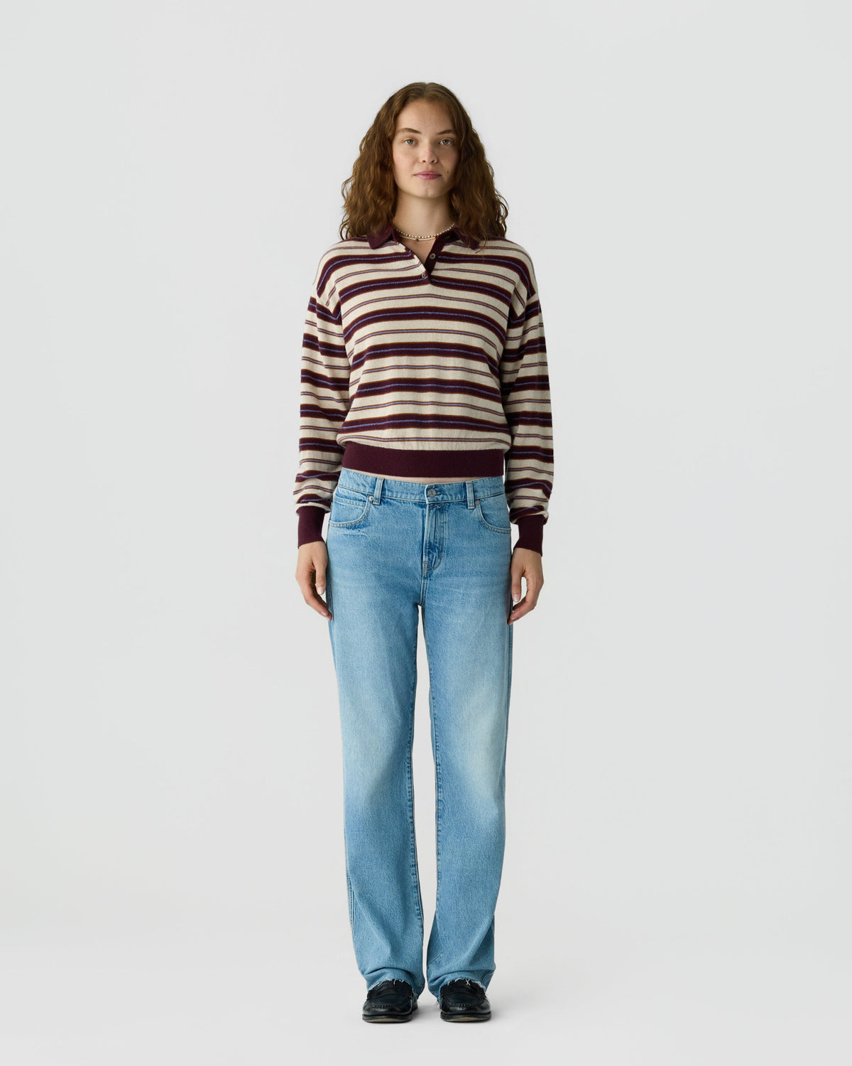 Guest In Residence Collegiate Stripe Polo Fig Combo