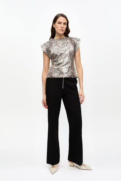 Ganni LEOPARD PRINTED STRETCH SEQUINS BLOUSE
