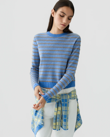 Guest in Residence Pebble Stripe Shrunken Crew- Delft Blue