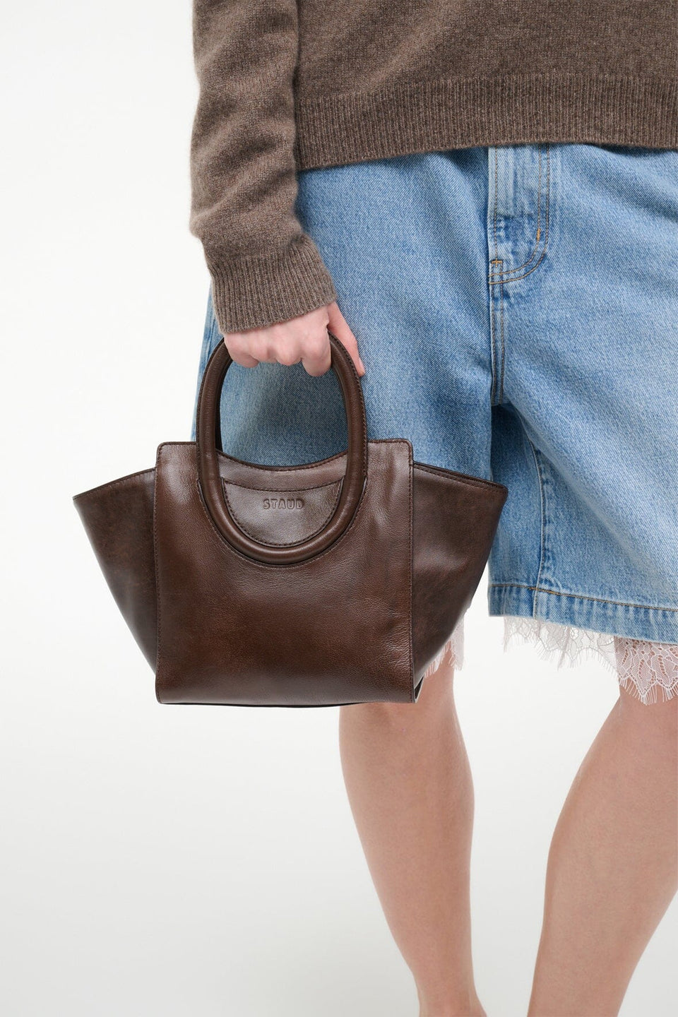 STAUD Maude Mini Tote Espresso Distressed