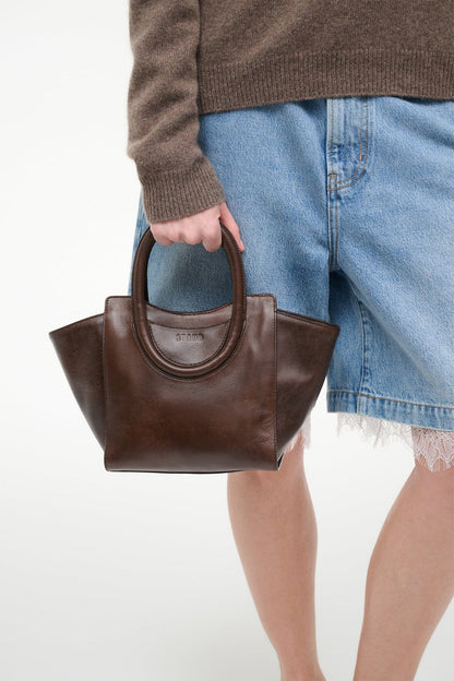 STAUD Maude Mini Tote Espresso Distressed