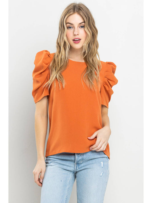 Orange Puff Sleeve Top