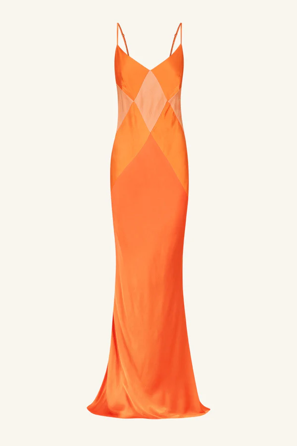 Shona Joy Mia Contrast Spliced Maxi Dress - Red Orange / Hibiscus