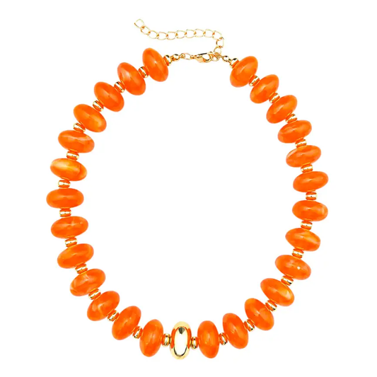 Evan Chunky Beaded Necklace in Orange