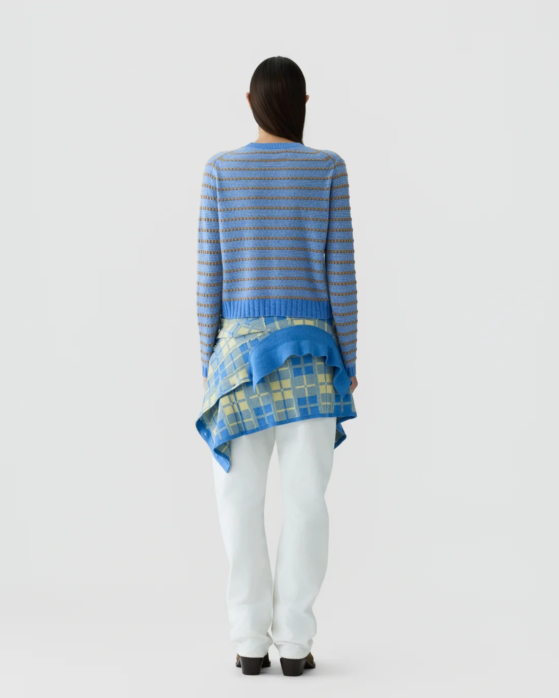 Guest in Residence Pebble Stripe Shrunken Crew- Delft Blue