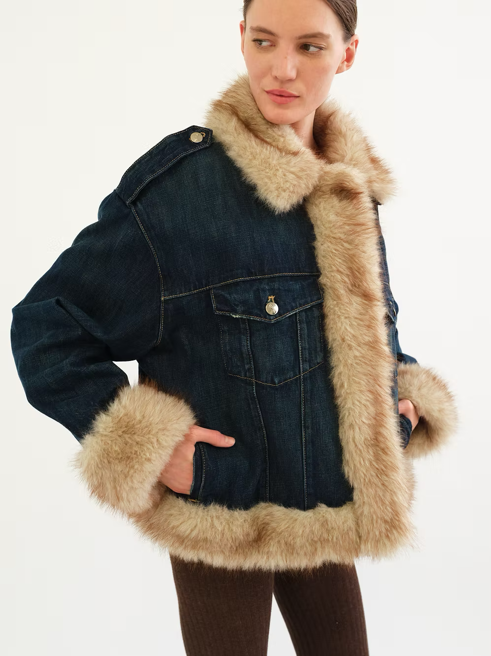 Tach Siracusa Faux Fur Trimmed Denim Jacket