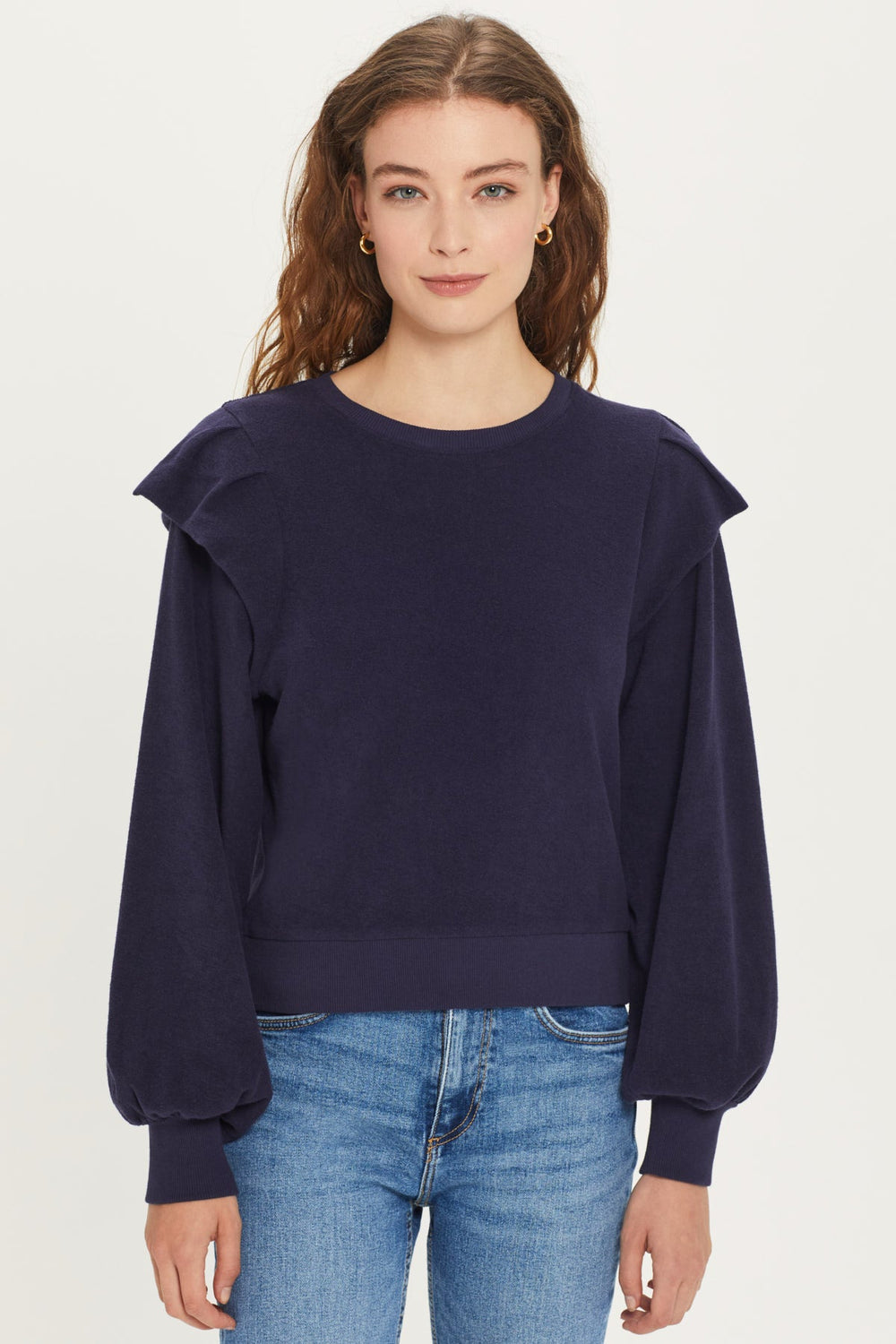 RUFFLE SHOULDER SWEATSHIRT