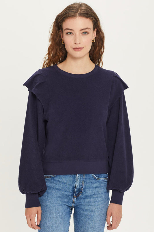 RUFFLE SHOULDER SWEATSHIRT