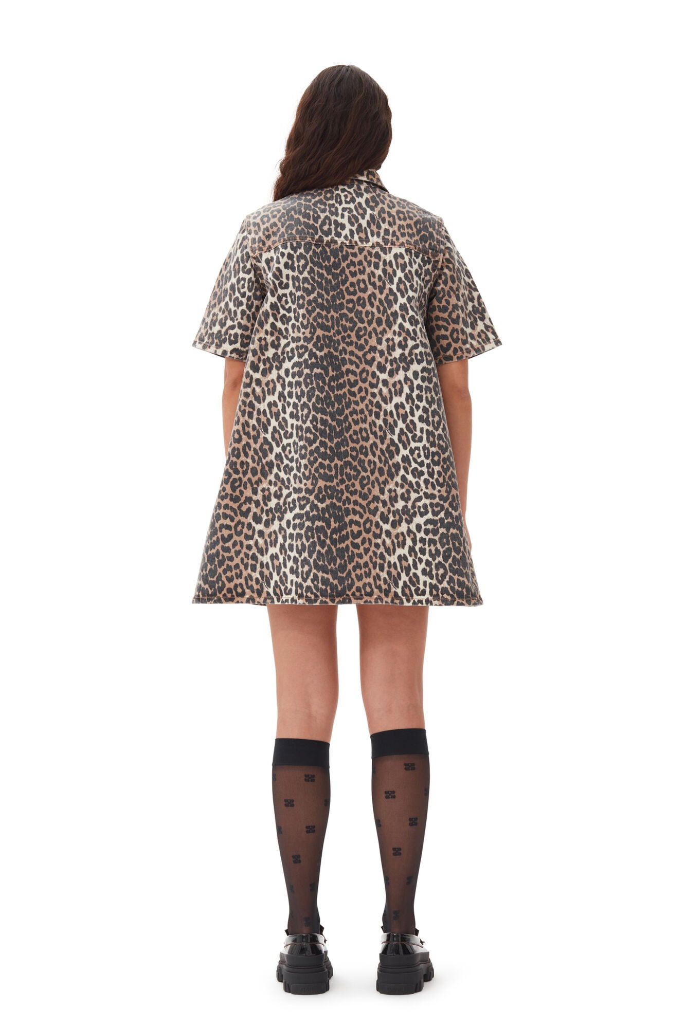 Ganni Leopard Printed Denim Mini Dress
