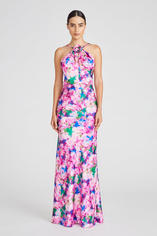 Monique Lhuillier Violette Satin Long Dress