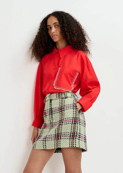 Essentiel Antwerp Red cotton shirt with beaded embroidery