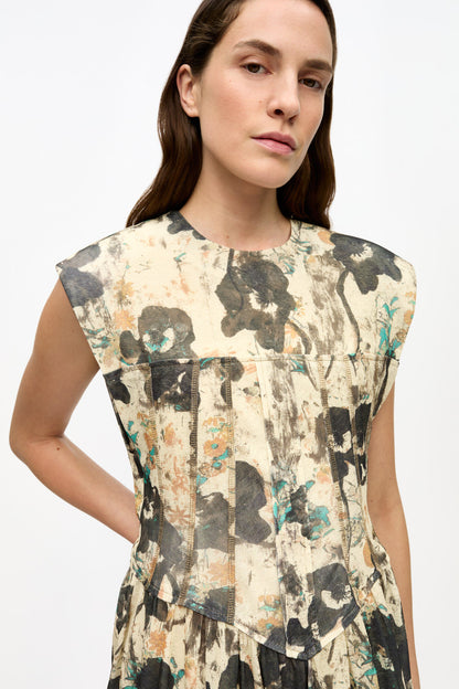 ganni PRINTED MARL MESH CORSET MINI DRESS