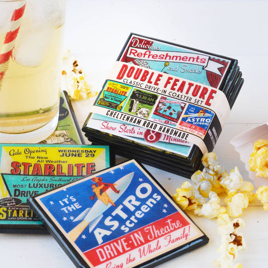 Vintage Drive in Movie Coaster Set