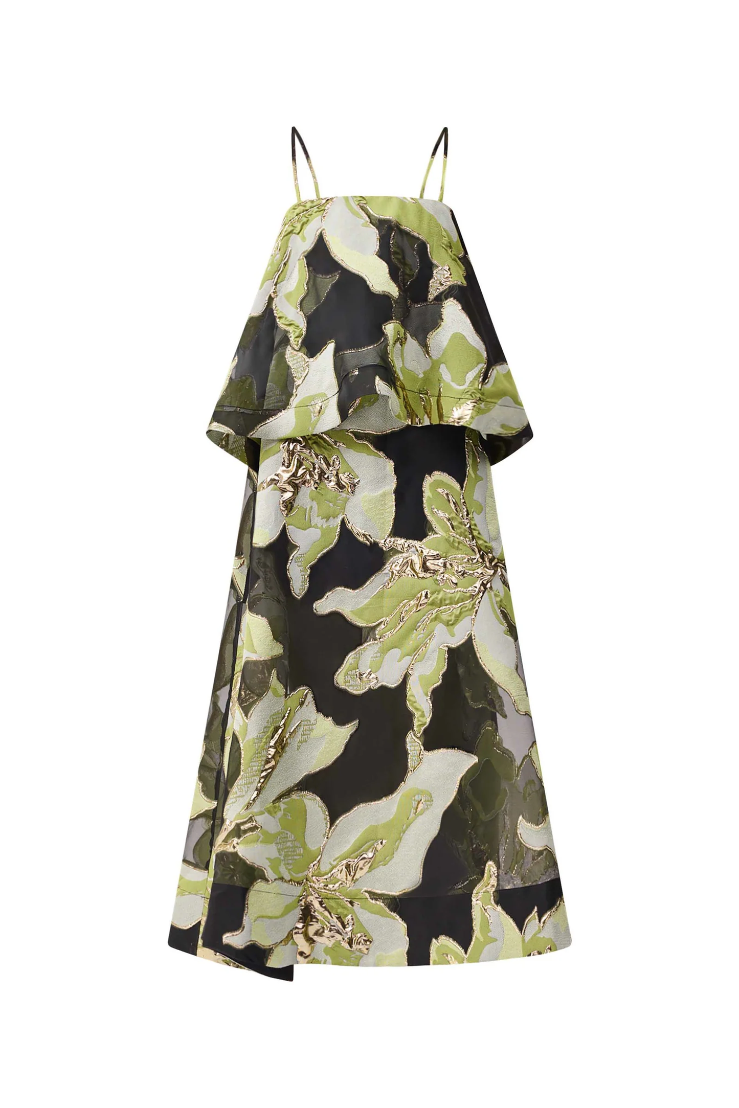 Elliatt Elysia Tiered Gown in Black & Green Floral