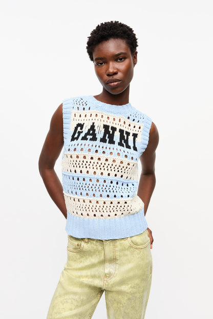 GANNI LIGHT BLUE STRIPED VEST