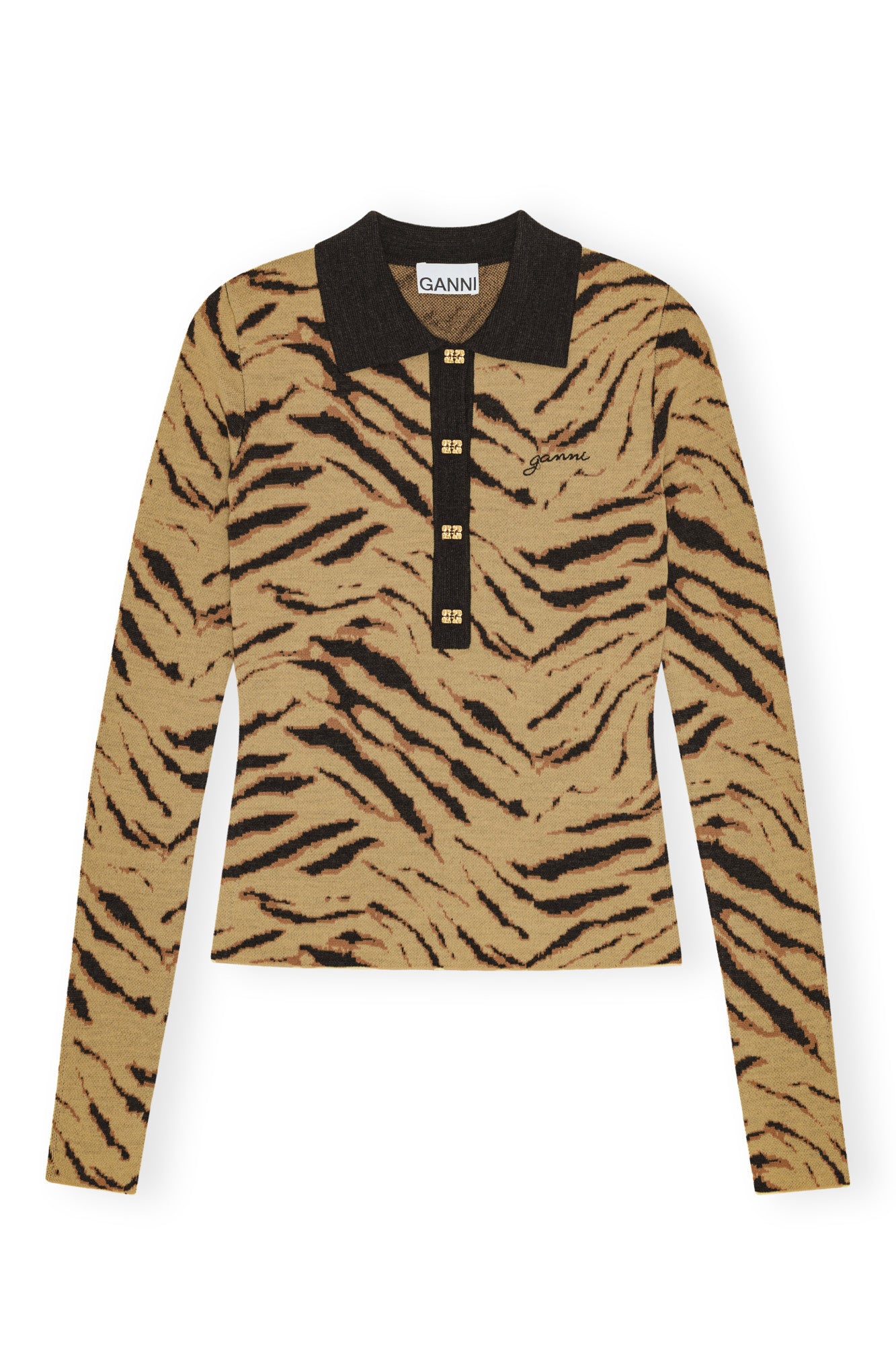 Ganni Fine Merino Jacquard Polo