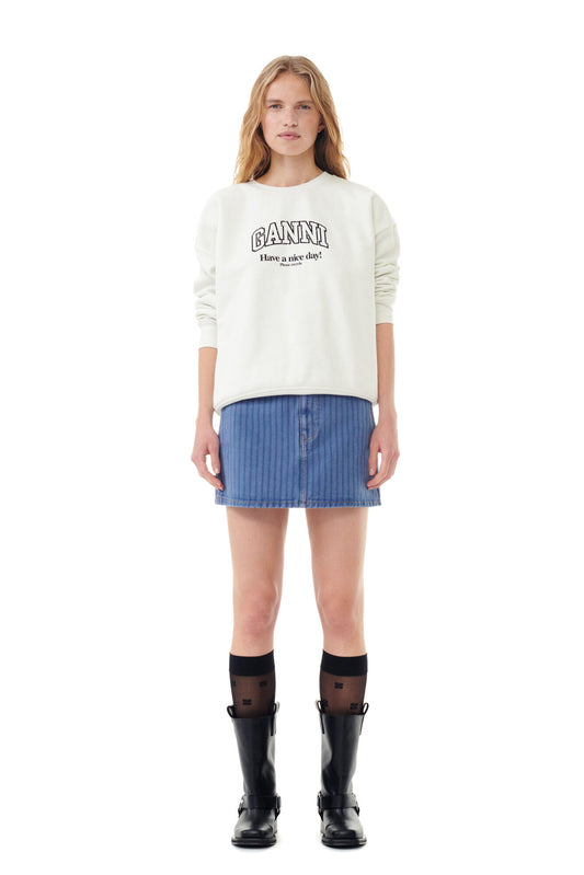 GANNI STRIPE OVERDYED DENIM MINI SKIRT