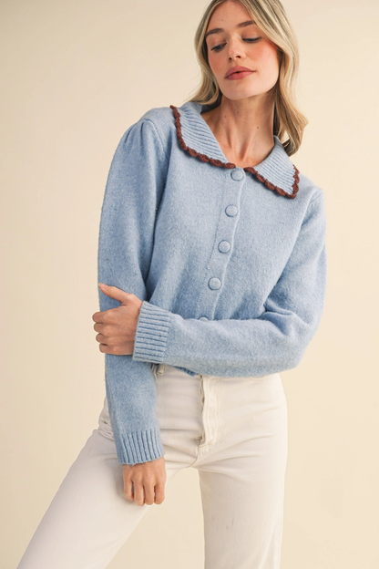 Contrast Scalloped Collar Sweater Cardigan