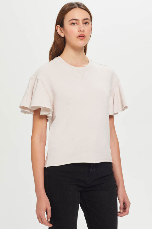 GOLDIE MELROSE RUFFLE SLEEVE TOP - WHITE SAND