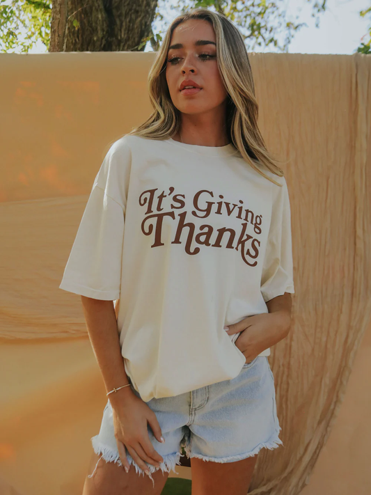 IT'S GIVING THANKS TEE- NEUTRAL