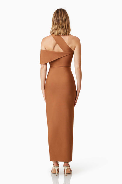 ELLIATT Riley Fitted Maxi Dress In Brown