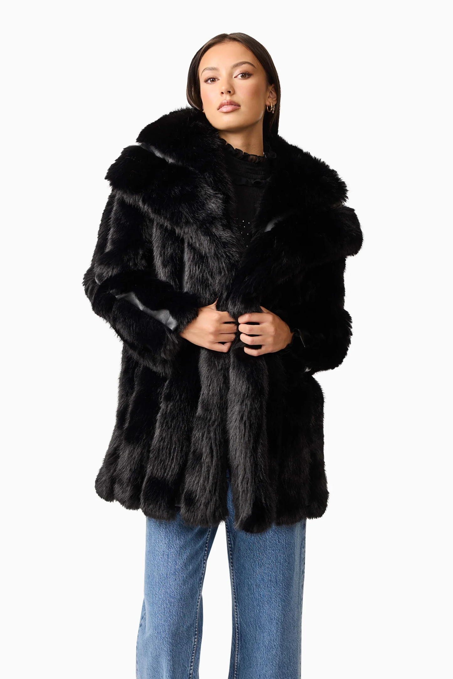 Elliatt Lux Faux Fur Jacket in Black