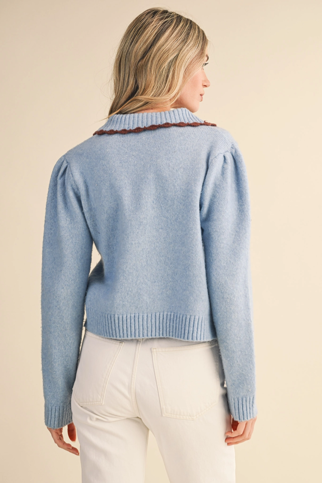 Contrast Scalloped Collar Sweater Cardigan
