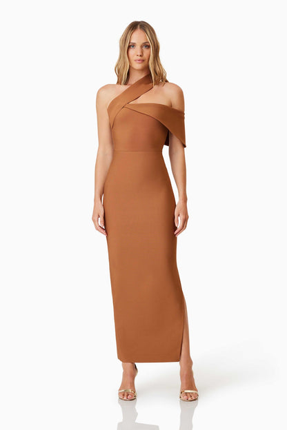 ELLIATT Riley Fitted Maxi Dress In Brown