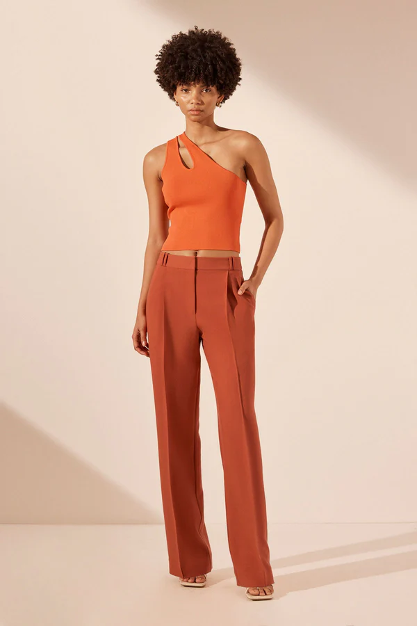 Shona Joy Basic One Shoulder Open Back Top - Tangerine