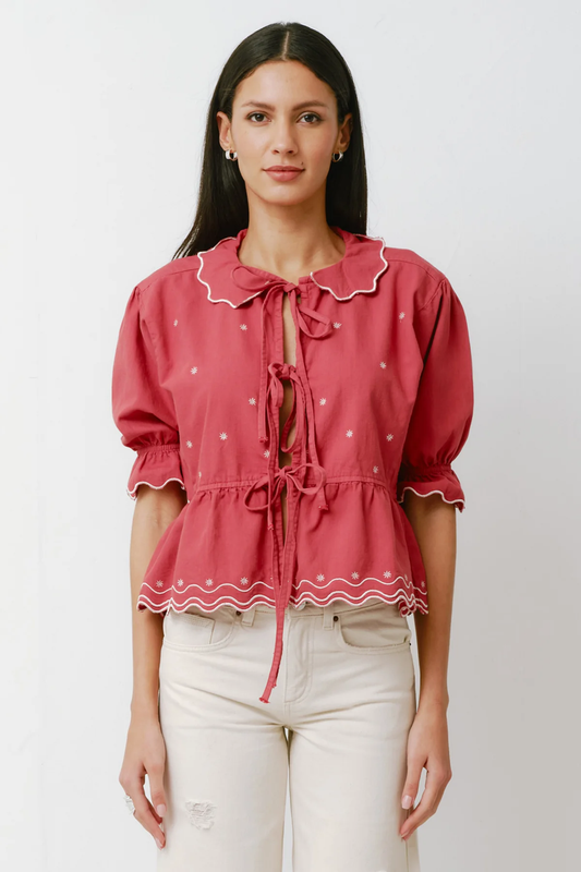 Seventy + Mochi Ana Tie Blouse in Vintage Red