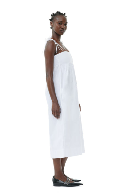 Ganni White Cotton Poplin String Midi Dress