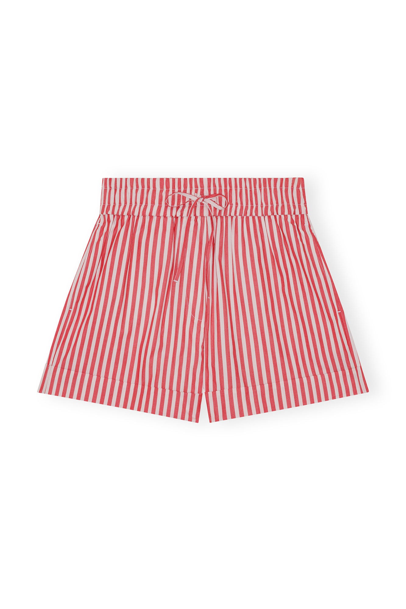 Ganni RED STRIPE COTTON SHORTS