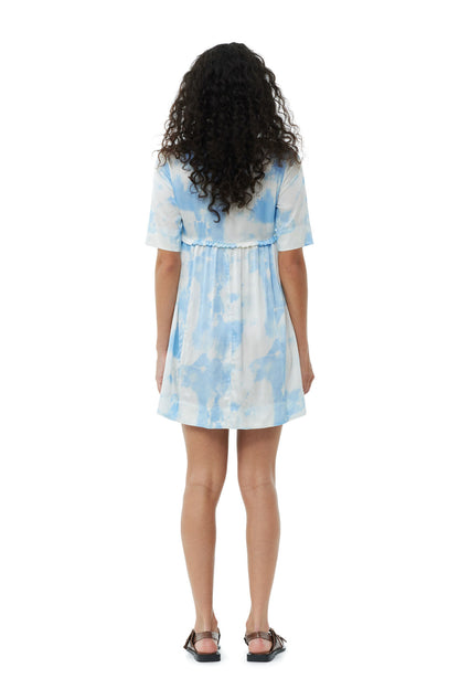 Ganni PRINTED SATIN SHORT SLEEVE MINI DRESS