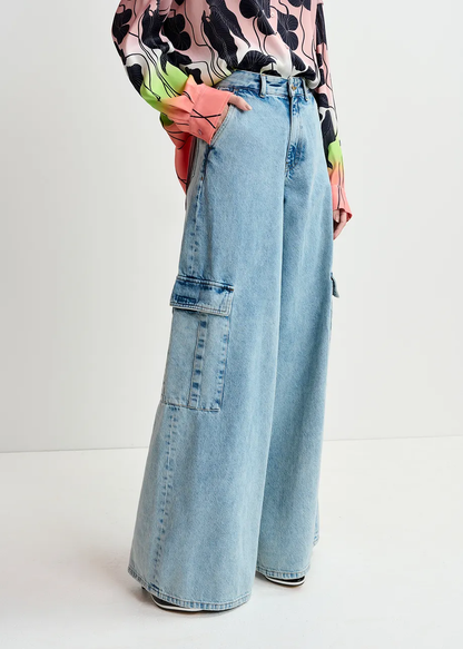 ESSENTIEL ANTWERP Blue Wide-LEg Cargo Jean