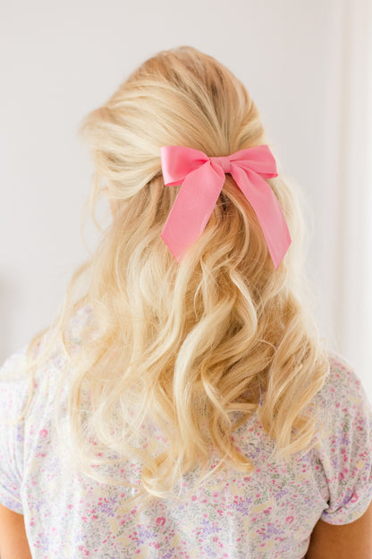 Delora Satin Bow Barrette - PLAZA PINK
