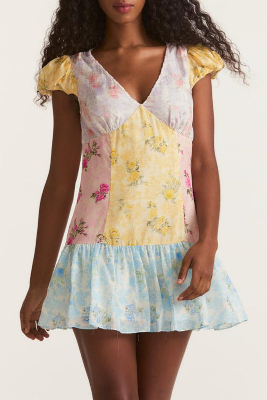 LoveShackFancy Russ Silk Mini Dress - Rainbow Clouds