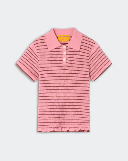 Guest in Residence Smocked Shrunken Polo - Sprinkle/Burnt Sienna