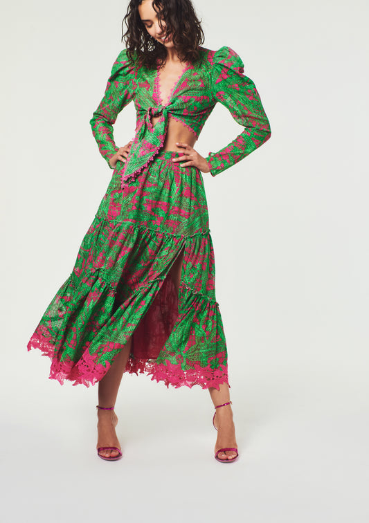 Hemant & Nandita Green Nylon Skirt