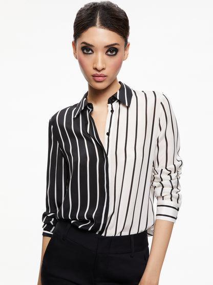 Alice & Olivia Willa Placket Top - Palazzo Stripe