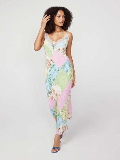 Kitri Daphne Patched Toile De Jouy Maxi Slip Dress