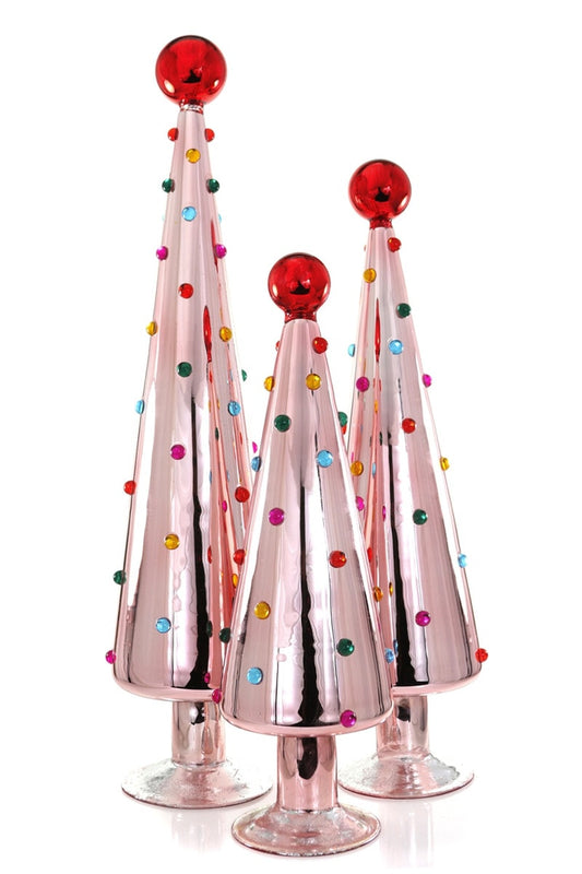 DECORATED DOTTED TREES-PINK SET/3